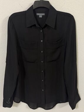Covington Essentials Black Semi-Sheer Button-Front Blouse